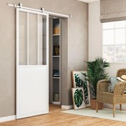 Porta scorrevole Atelier in alluminio bianco, L 90 x H 215 cm, con binario Loft Reversibile
