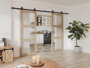 Porta scorrevole doppia con sistema esterno muro in legno e vetro temp. 3 finestre 2xH205xL83cm  - ACOSTA II