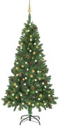 Albero di Natale Preilluminato con Palline Verde, Albero di Natale Preilluminato con Palline Verde 150 cm