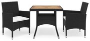 Set Mobili Da Pranzo Per Giardino 3 Pz Nero Polyrattan E Acacia /