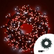 Catena di luci 15 metri da 300 Led Bianco Freddo e Rosso con cavo verde Wisdom