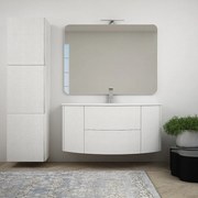 Mobile da bagno bianco frassino sospeso 120 cm con specchio filo lucido e colonna da 170 cm