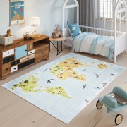 Tappeto per bambini con mappa del mondo e animali Larghezza: 120 cm | Lunghezza: 170 cm