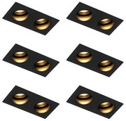 Set di 6 faretti da incasso quadrati neri orientabili a 2 luci - Chuck