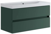 Mobile bagno sospeso con lavabo L 99.5 x H 50 x P 45.5 cm laccato opaco verde foresta 2 cassetti per vasca centrale Kora