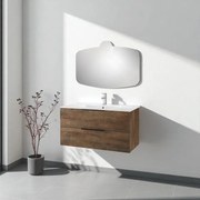 Mobile da bagno sospeso 100 cm BALI tabacco e specchio con applique LED