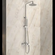 Kamalu - Colonna doccia fissa in acciaio inox con soffione, doccetta con flessibile e getto vasca finitura cromo| KAM-ARTE CROMO