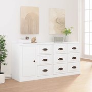 Credenze 3 pz bianco in legno multistrato