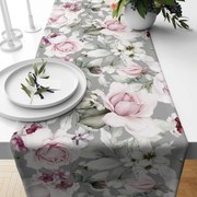 Runner da tavola con stampa di peonie su grigio Larghezza: 40 cm | Lunghezza: 140 cm