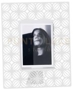 Portafoto di design ikat piccolo bianco marmo in ferro e polimetilm...