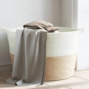Cesto Per Biancheria Beige E Bianco Ø60x36 Cm İn Cotone /