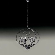 Lampadario in ferro laccato nero con decorazione argento 6 luci  ne...