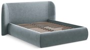 Letto matrimoniale imbottito blu chiaro con contenitore con griglia 160x200 cm Hauke - Makamii