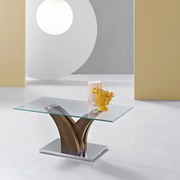 Tavolino soggiorno in vetro struttura legno teak - TINDARO