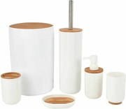 Alpina - Set da Bagno in Legno Bamboo e Plastica Bianco e Naturale 6pz con Portascopino