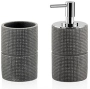 Set bagno dispenser sapone liquido e porta spazzolini grigio in resina Petra