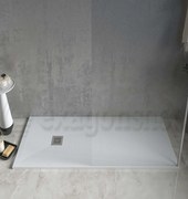 Desio Piatto Doccia 70x90 cm effetto pietra antibatterico da incasso appoggio sopraelevato in Solidstone Bianco