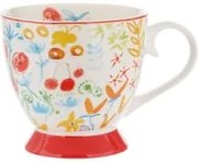 Tazza tè 450 ml fiori rossa in New Bone China