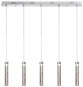 Lampadario A Sospensione Moderno Crackle 5 Luci Metallo Cromo Vetro Led 24W