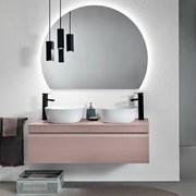 Bagno completo sospeso con base 120 specchio LED e 2 lavabi da appogio - RIO Rosa Polvere