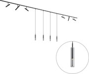 Sistema di illuminazione a binario moderno nero con 6 faretti e 4 luci a sospensione nere monofase - Slimline Avery Loyce