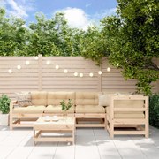 Set divani da giardino 6 pz con cuscini in legno massello