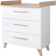 Cassettiera per bambini bianca con effetto rovere con fasciatoio 88,5x99x76 cm Léon – Roba