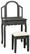 Tavolo da trucco e sgabello grigio 65x36x128 cm paulownia e mdf