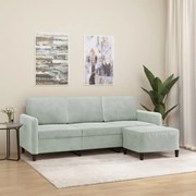 Divano A 3 Posti Con Poggiapiedi Grigio Chiaro 180cm İn Velluto /