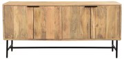 Credenza in legno massello di mango con incisioni e metallo nero 4 ante L160 cm MORISSON