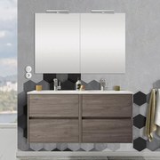 Mobile bagno 120 cm con 4 cassetti, doppio lavabo e specchio Mavi rovere corteccia