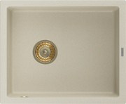 Mexen Pedro lavello in granito a 1 vasca 560 x 460 mm, beige, sifone dorato - 6508561000-69-G