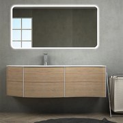 Mobile per bagno Rio 150 cm sospeso rovere tabacco con specchio led, lavabo a sinistra