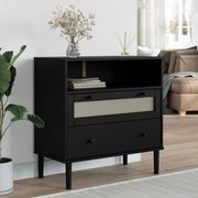 Credenza senja aspetto rattan nero 80x40x80 cm massello pino