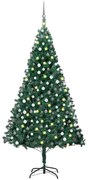 Albero di Natale Artificiale Preilluminato con Palline, Albero di Natale Preilluminato con Palline Verde 210 cm PVC