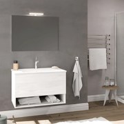 Mobile Bagno Sospeso 80 Cm Un Cassetto Con Vano a Giorno Specchio Con Lampada Led 100x60 Cm Savini Due "Oslo"