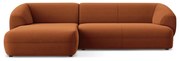 Divano angolare arancione (con penisola a sinistra) con rivestimento in velluto Moana – Makamii