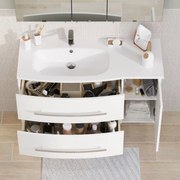 Lavabo integrale rettangolare vasca a sinistra Perla L 110.8 x H 15.6 x P 50 cm in solid surface bianco lucido