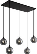 Lampada a sospensione Art Déco nera con vetro fumé 5 luci - Wallace