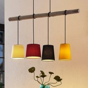 Lampada a sospensione Lindby Hinai, nero/rosso/giallo, tessuto, 116cm