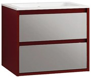 Base per mobile bagno Loto 2 cassetti P 45.5 x L 59.5 x H 50 cm laccato rosso con frontali in vetro