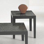Tavolino quadrato 45x45 in metallo e piano vetro martellato - ROSS