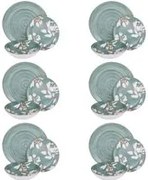 Servizio 18 piatti porcellana verde fiori Antea