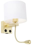 Lampada da parete oro con USB e paralume bianco 18 cm - Brescia Combi