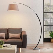 Lampada ad arco Evelyna Lucande, Alluminio / Grigio / Zincato, Camera da letto, Tessuto / Stoffa / Seta, Moderno, Lampada da terra
