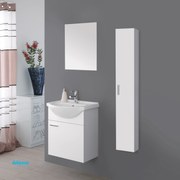 Mobile Bagno Sospeso "Stella" Da 56 cm Con Un'Anta Lavabo E Specchio Finitura Bianco Lucido