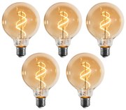 Set di 5 lampadine LED dimmerabili E27 con filamento a spirale G95 dorate 4W 270LM 2100K