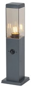 Lampada da esterno grigio scuro con vetro fumé 45cm IP44 con presa e sensore di movimento - Malios
