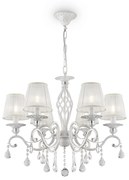 Lampadario Shabby Chic Grace Metallo Bianco 6 Luci Diffusori Pvc Bianco