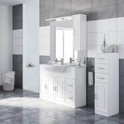 Mobile bagno da terra con lavabo e illuminazione L 121 x H 184 x P 33.5 cm bianco, 3 ante 2 cassetti per vasca centrale Paola